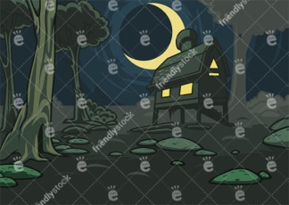 孤独的房子在森林背景16:9纵横比。PNG - JPG和矢量EPS文件格式(无限扩展)。
