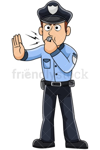 男警察吹哨子-图像隔离在透明背景。PNG