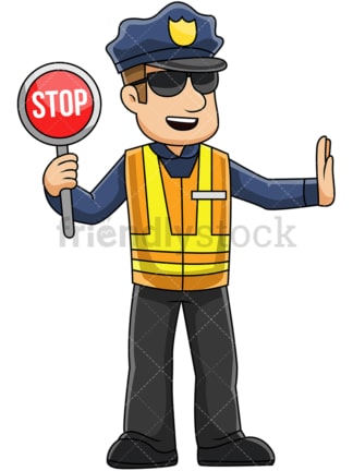 举着停车标志的男警察-透明背景上的孤立图像。PNG