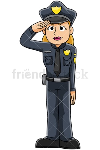 女警察敬礼-图像隔离在透明背景。PNG