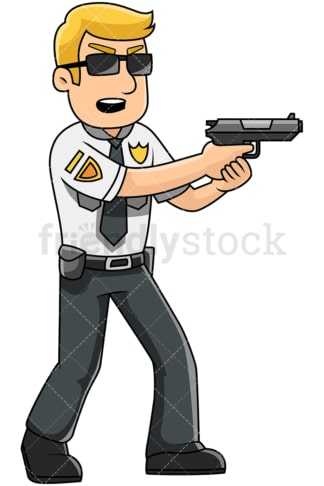 男警察手持手枪-图像隔离在透明的背景。PNG