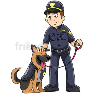 K9男警察爱抚狗-图像隔离在透明背景。PNG
