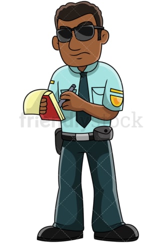 黑人男警察写罚单-图像孤立在透明背景。PNG