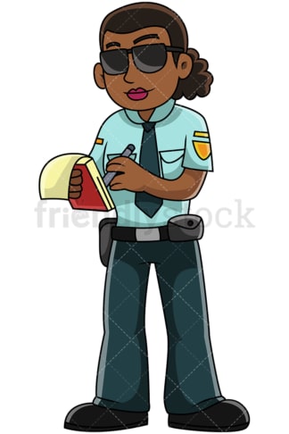 黑人女警写票,孤立的透明背景图像。PNG