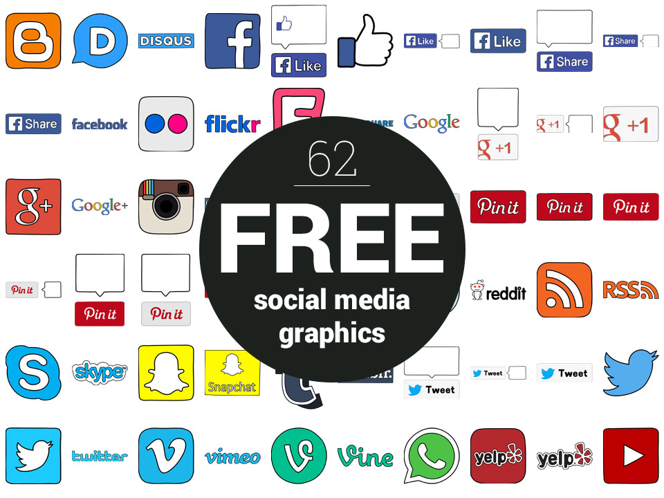 62免费的社交媒体图标，标志，图形