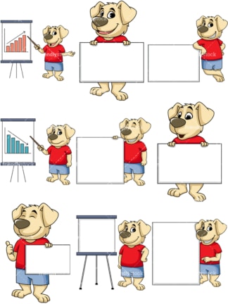 狗的卡通人物展示。PNG - JPG和矢量EPS文件格式(无限扩展)。图像隔离在透明背景上。