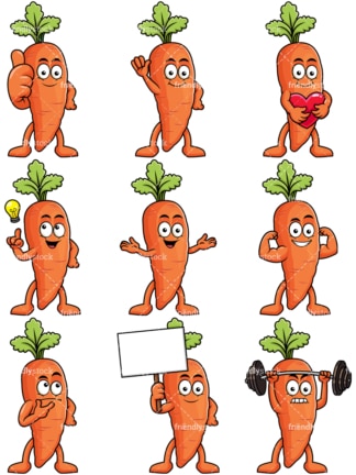 吉祥物胡萝卜卡通人物。PNG - JPG和矢量EPS文件格式(无限扩展)。图像隔离在透明背景上。