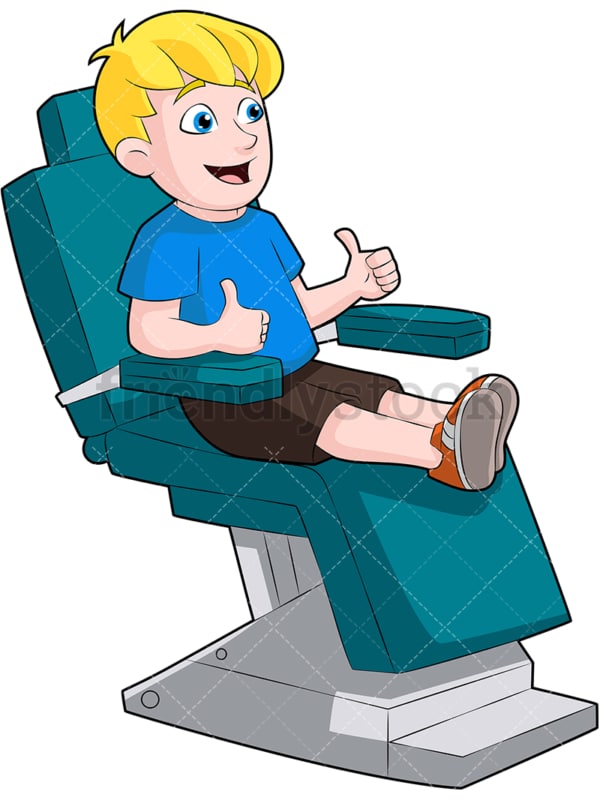坐在牙医椅上的小孩竖起大拇指。PNG - JPG和矢量EPS(无限扩展)。图像隔离在透明背景上。