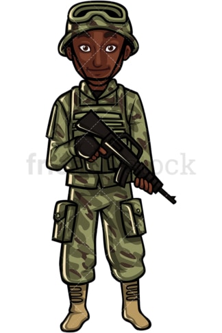 美国陆军非裔美国士兵。PNG - JPG和矢量EPS文件格式(无限扩展)。图像隔离在透明背景上。