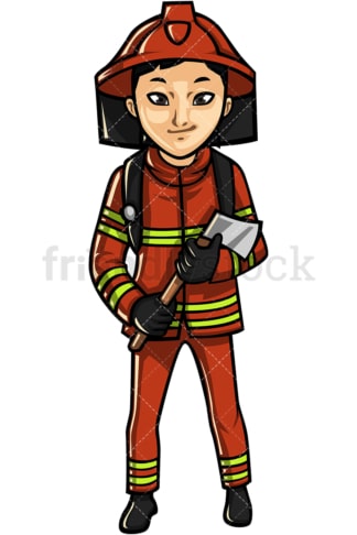 亚洲女消防员。PNG - JPG和矢量EPS文件格式(无限扩展)。图像隔离在透明背景上。