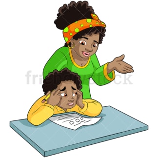 黑人妈妈和儿子在做作业。PNG - JPG和矢量EPS(无限可扩展)。图像隔离在透明背景上。