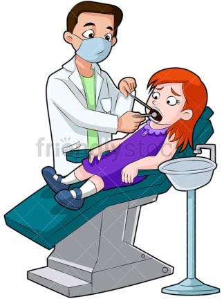 牙医检查牙齿的小女孩。PNG - JPG和向量EPS(可伸缩)。图像孤立在透明背景。