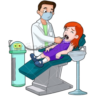 Kleines Mädchen beider Zahnreinigung beim Zahnarzt。PNG - JPG和Vektor-EPS (unendlich skalierbar)。辛特格兰德孤立的透明图片。