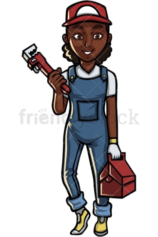 非裔美国女性水管工。PNG - JPG和矢量EPS文件格式(无限扩展)。图像隔离在透明背景上。