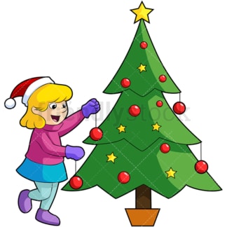 小孩子在装饰圣诞树。PNG - JPG和矢量EPS(无限扩展)。图像隔离在透明背景上。