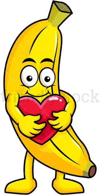 香蕉卡通人物拥抱心形图标。PNG - JPG和矢量EPS(无限可扩展)。图像隔离在透明背景上。