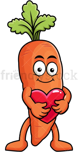 胡萝卜卡通人物拥抱心形图标。PNG - JPG和矢量EPS(无限可扩展)。图像隔离在透明背景上。