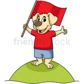 举着旗帜的卡通人物狗。PNG - JPG和矢量EPS(无限扩展)。图像隔离在透明背景上。