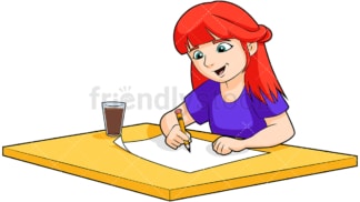 红发小女孩在画画。PNG - JPG和矢量EPS(无限可扩展)。图像隔离在透明背景上。