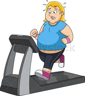 超重女子在跑步机上锻炼。PNG - JPG和矢量EPS文件格式(无限扩展)。