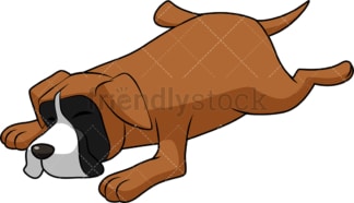 卡通拳师狗躺下。PNG - JPG和矢量EPS(无限可扩展)。图像隔离在透明背景上。