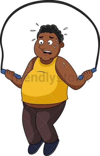 非裔美国胖子跳绳锻炼。PNG - JPG和矢量EPS文件格式(无限扩展)。