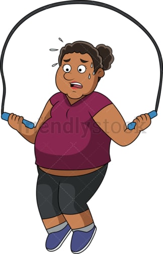 一个胖胖的非裔美国女人在练跳绳。PNG - JPG和矢量EPS文件格式(无限扩展)。