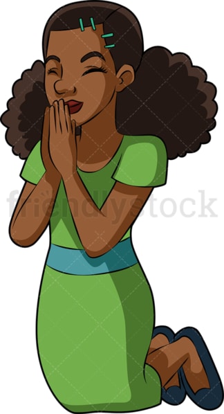 非裔美国妇女跪着祈祷。PNG - JPG和矢量EPS(无限缩放)。
