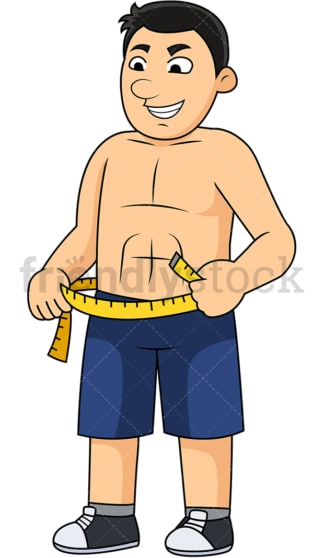 肌肉男与腹肌测量他的腰。PNG - JPG和矢量EPS文件格式(无限可扩展)。