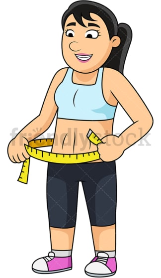 肌肉发达的女人测量她的腰。PNG - JPG和矢量EPS文件格式(无限扩展)。