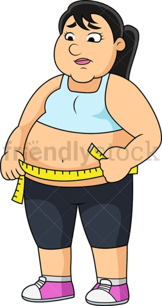 腹部肥胖的女人用卷尺测量。PNG - JPG和矢量EPS文件格式(无限扩展)。