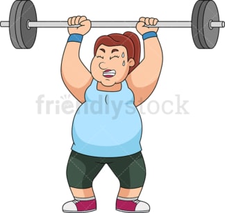 胖女人举杠铃锻炼。PNG - JPG和矢量EPS文件格式(无限扩展)。