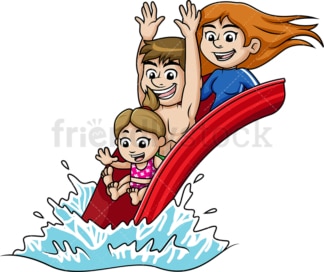 父母和孩子在水上滑梯上玩得很开心。PNG - JPG和矢量EPS文件格式。