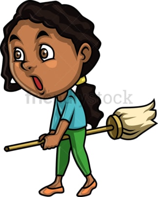 黑人小女孩不怎么打扫卫生。PNG - JPG和矢量EPS(无限缩放)。