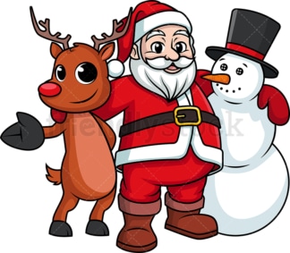 圣诞老人拥抱雪人和驯鹿。PNG - JPG和矢量EPS(无限可扩展)。