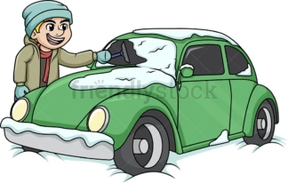 那家伙在清理车上的积雪。PNG - JPG和矢量EPS(无限可扩展)。