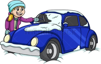 女孩清理汽车上的雪。PNG - JPG和矢量EPS(无限可扩展)。