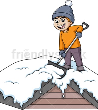 一个人在铲屋顶上的雪。PNG - JPG和矢量EPS(无限可扩展)。