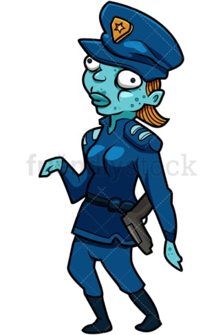 有趣的女警察僵尸卡通。PNG - JPG和矢量EPS(无限可扩展)。