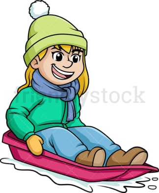 女孩骑着雪橇。PNG - JPG和矢量EPS(无限可扩展)。