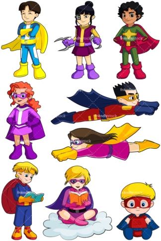 Superheldenkinder。PNG - JPG和Vektor-EPS-Dateiformate (unendlich skalierbar)。图片(Bild auf transparentem)