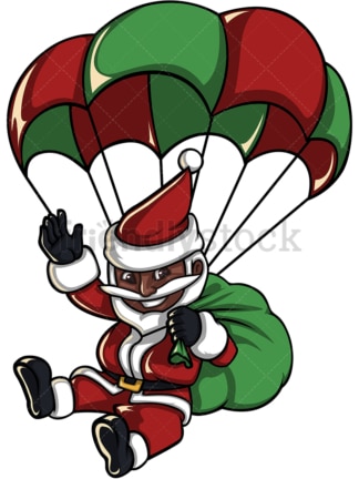 带降落伞的黑色圣诞老人。PNG - JPG和矢量EPS(无限可扩展)。图像隔离在透明背景上。