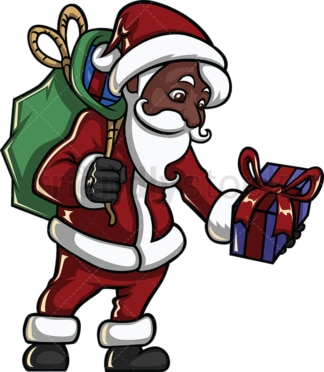 黑色圣诞老人留下圣诞礼物。PNG - JPG和矢量EPS文件格式(无限扩展)。图像隔离在透明背景上。
