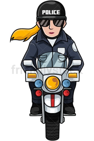 骑摩托车的女警察。PNG - JPG和矢量EPS文件格式(无限可扩展)。图像隔离在透明背景上。