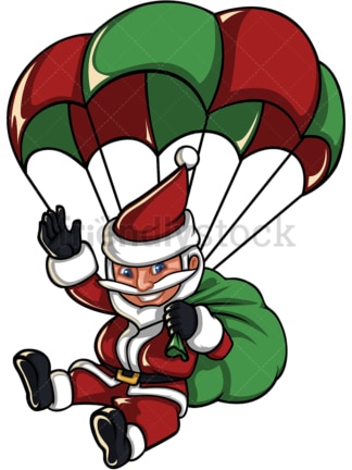 圣诞老人带着降落伞跳伞。PNG - JPG和矢量EPS(无限扩展)。图像隔离在透明背景上。