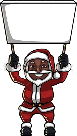 黑色圣诞老人举着空广告牌。PNG - JPG和矢量EPS(无限扩展)。图像隔离在透明背景上。