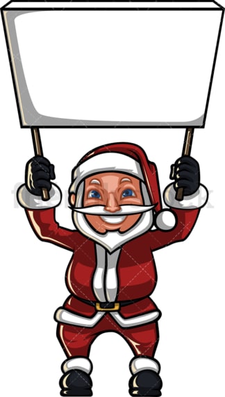 圣诞老人拿着空广告牌。PNG - JPG和矢量EPS(无限可扩展)。图像隔离在透明背景上。