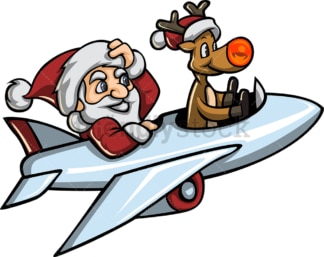 圣诞老人和鲁道夫在开飞机。PNG - JPG和矢量EPS文件格式(无限可扩展)。