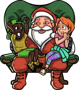 孩子们坐在圣诞老人的腿上。PNG - JPG和矢量EPS文件格式(无限扩展)。