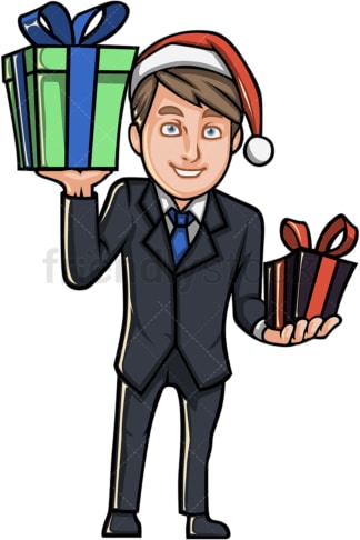 商人带着圣诞帽和礼物。PNG - JPG和矢量EPS文件格式(无限可扩展)。